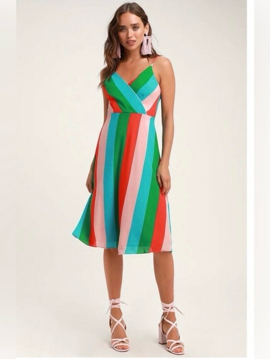 Lulus Dresses & Skirts - Lulus Vivacious Veronica Multi Green Pink Stripe tie back knot midi dress